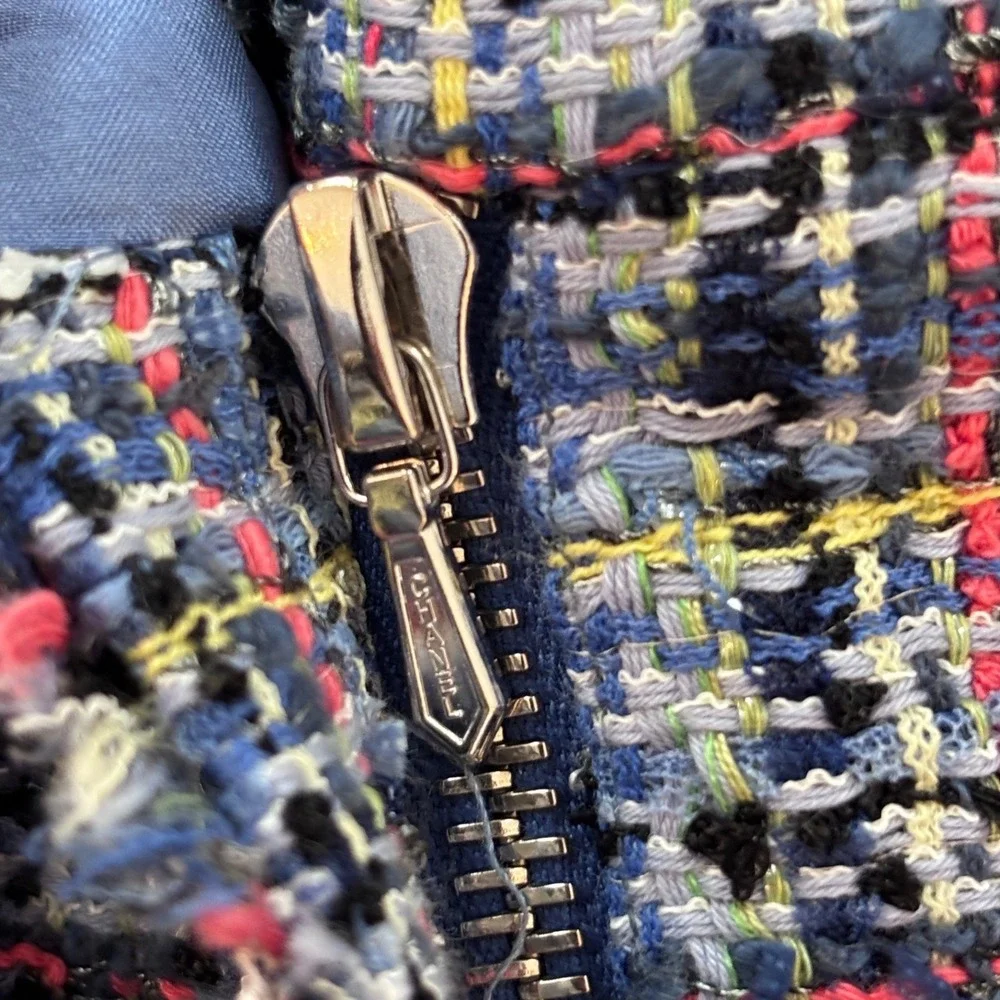 Chanel 09P Blue Multi Tweed Pencil Skirt Silk Lined FR 44 or US 12 - Picture 5 of 11